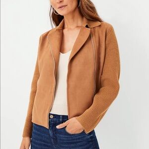 Ann Taylor Petite Faux Suede Moto Sweater Jacket